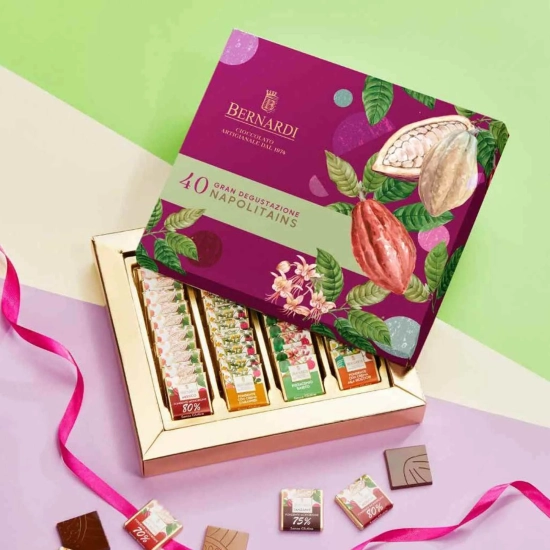 Zestaw degustacyjny 40 czekoladek z Apulii - rzemieślnicze - PREMIUM 216g - Napolitains Bernardi Cioccolato