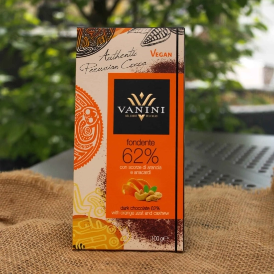 Czekolada ciemna z Pomarańczą i Nerkowcem 100g - VANINI - Fondente con scorze di arancia e anacardi
