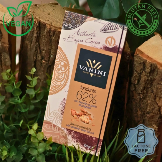 Ciemna czekolada o smaku ciastek z amaretto VANINI - Fondente con biscotto al gusto di amaretto