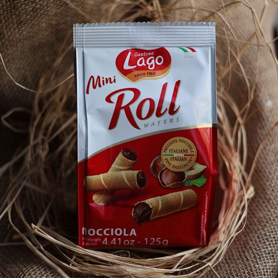 Rurki z kremem czekoladowo-orzechowym 125g - Mini Roll WAFERS LAGO GASTONE