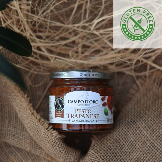 Pesto Trapanese z migdałami 180g - Campo d'Oro - Pesto Trapanese con Mandorle di Avola di Sicilia